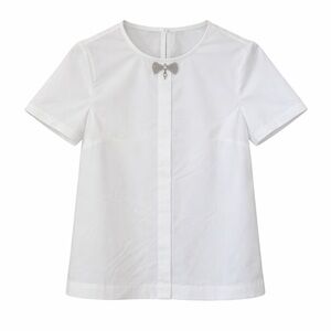 J. Crew White Short Sleeve Top with Rhinestone Bow Size 6